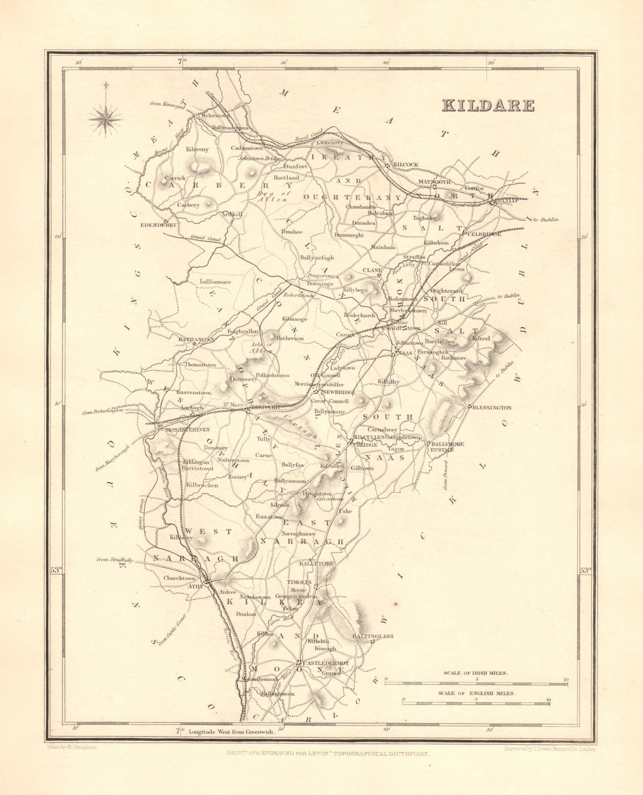 COUNTY KILDARE antique map for LEWIS by CREIGHTON & DOWER - Ireland 1846